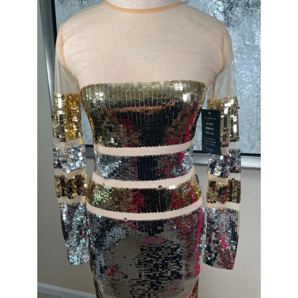 RETROFETE Desi Sequin Embellished Long Sleeve Sheer Mesh Maxi Dress Size Small - Picture 4 of 8